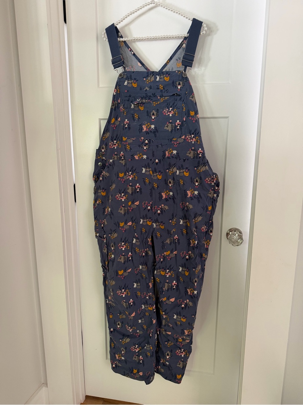 Duluth Trading Co Floral and chicken Navy Overalls - Picture 2 of 11